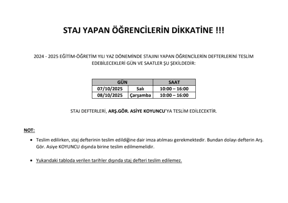 Staj Defterleri Hk.